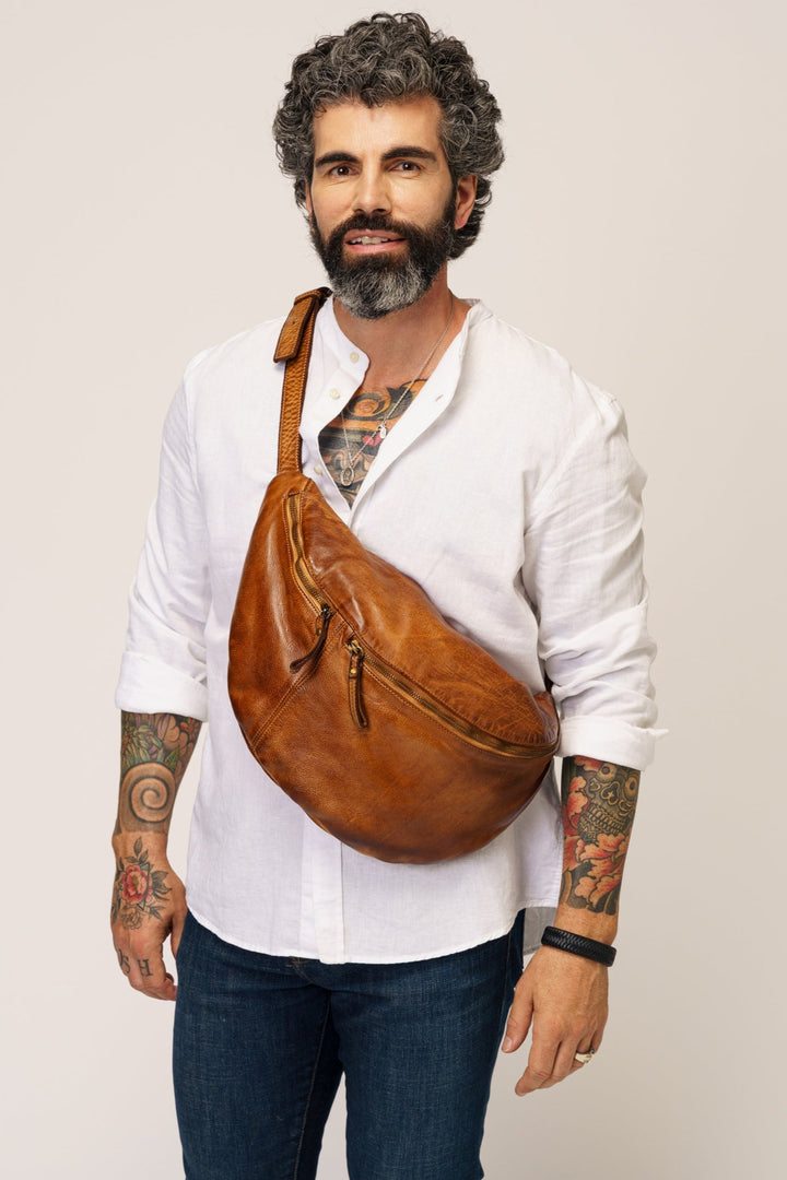 Mens Large Sling Bag, Mens Leather Chest Bag, Mens Overszied sling bag