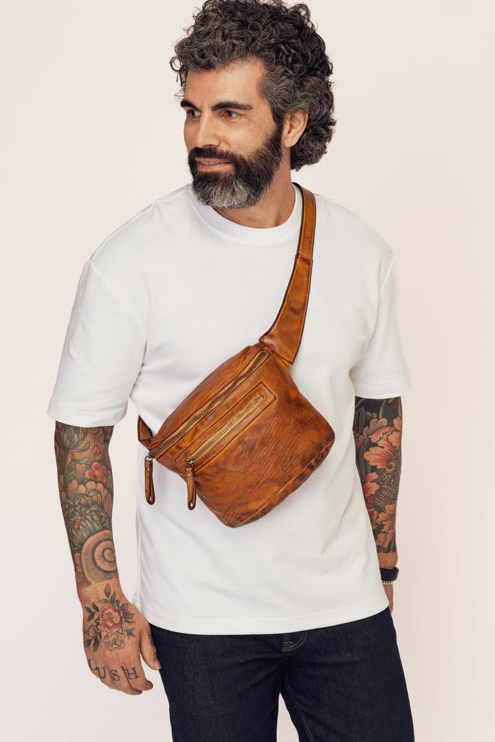 Rider Crossbody Sling Bag - Cognac Rocks